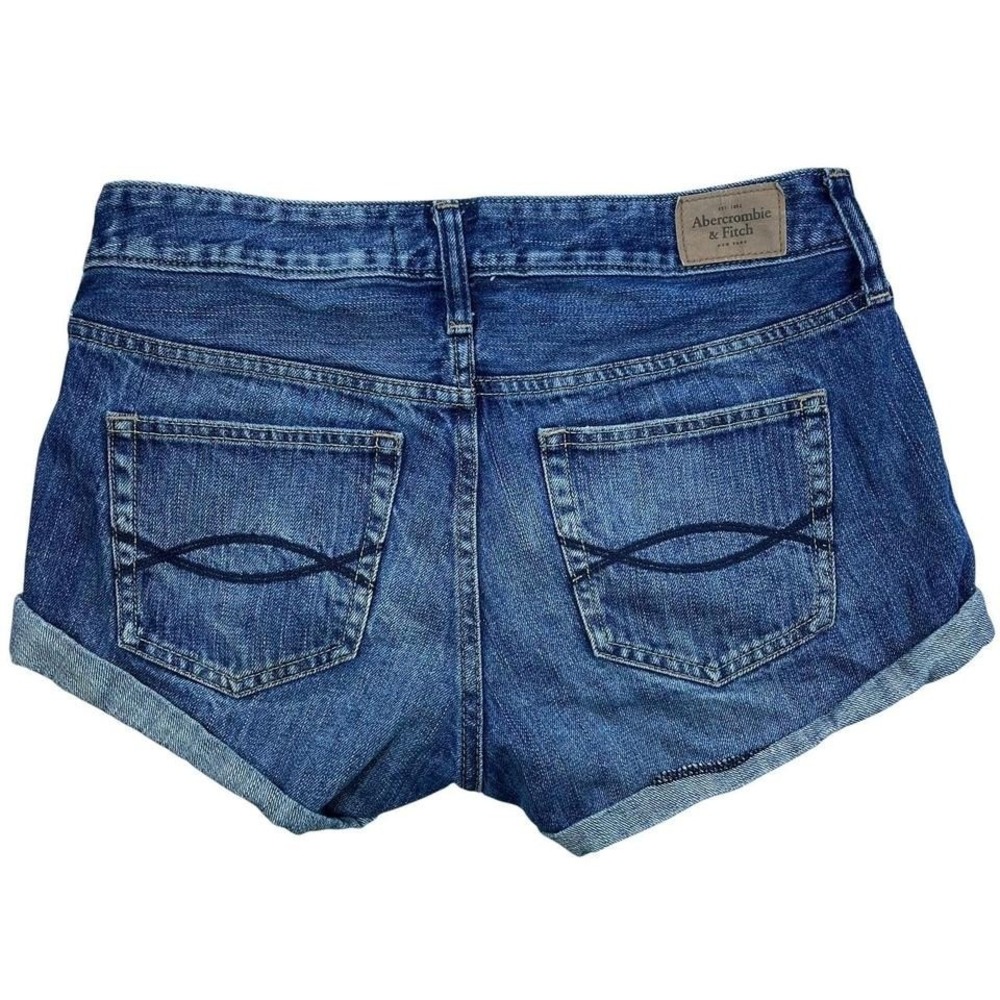 Abercrombie & Fitch Low Rise Dark Denim Shorts Sz 27/4 Cuffs Embroidered Pockets